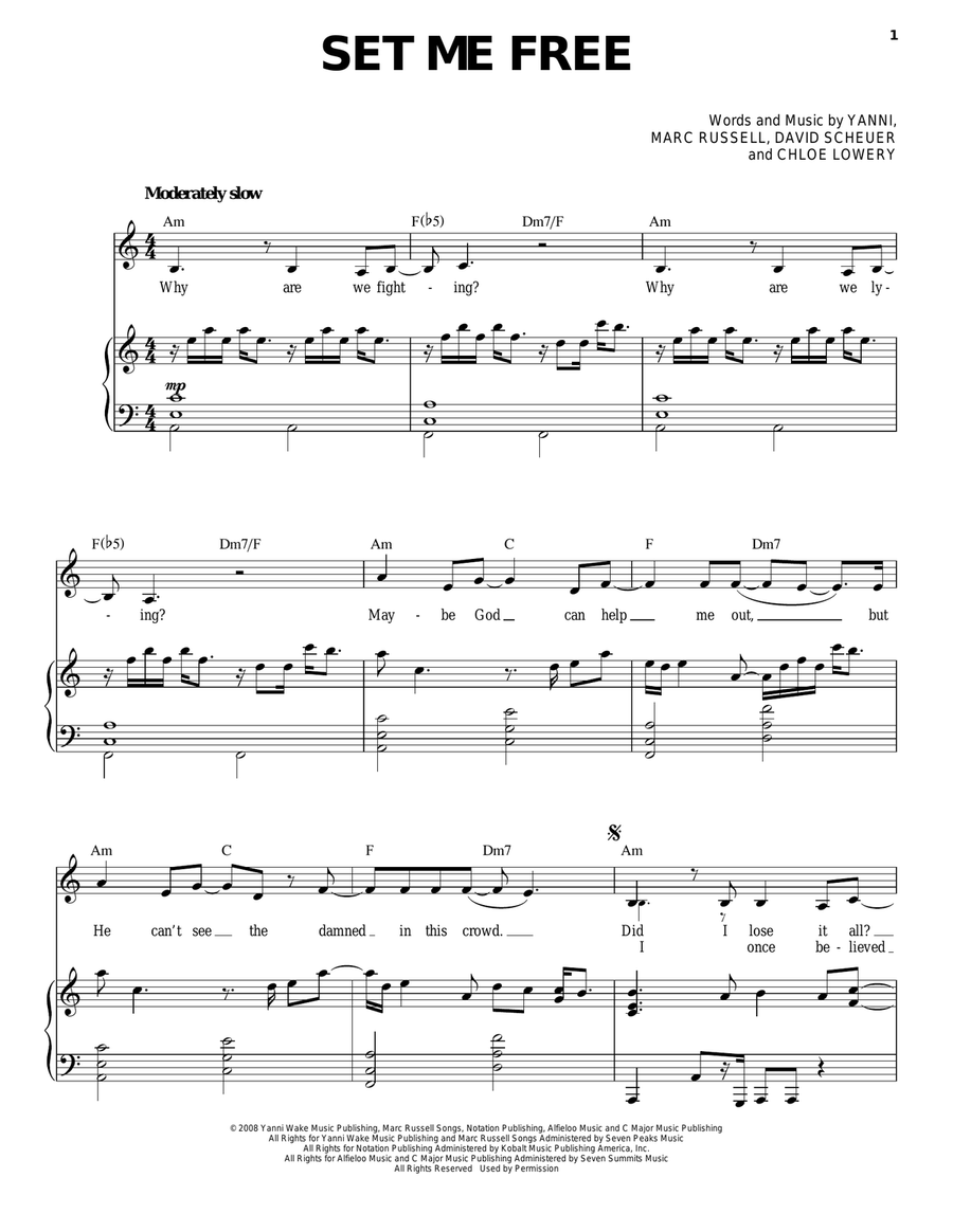 Set Me Free Piano, Vocal, Guitar scores gallery preview page 1
