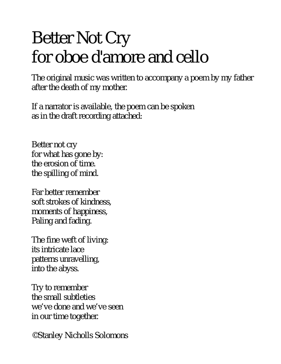 Better Not Cry for oboe d'amore, cello and optional narrator