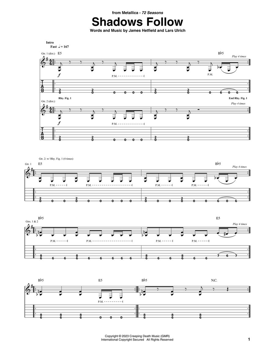 Shadows Follow Electric Guitar scores gallery preview page 1