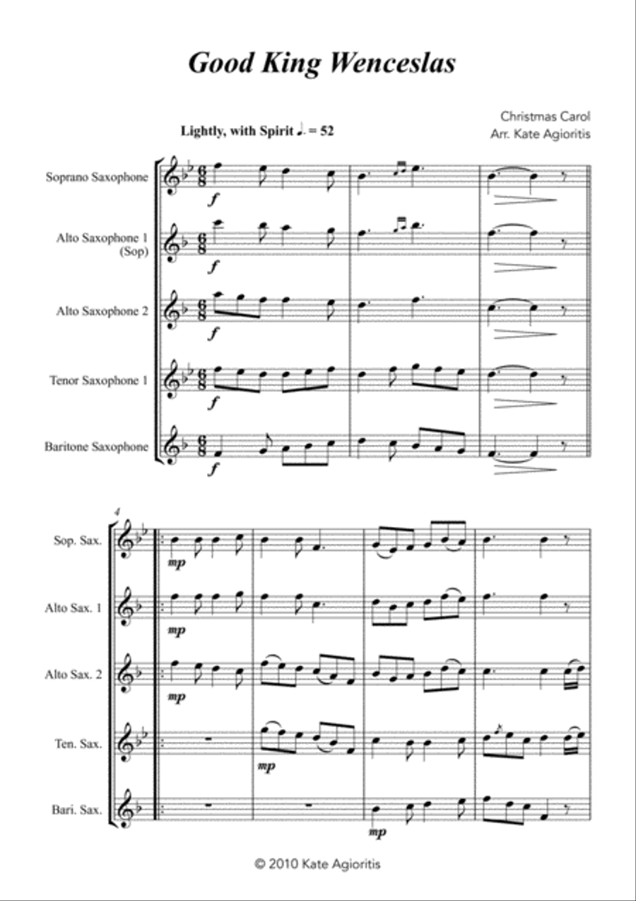 Good King Wenceslas - for Saxophone Quartet Saxophone Quartet scores gallery preview page 3