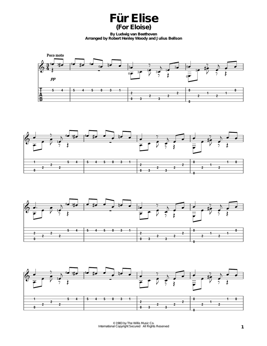 Fur Elise (For Eloise) (arr. Robert Henley Woody & Julius Bellson) Acoustic Guitar scores gallery preview page 1