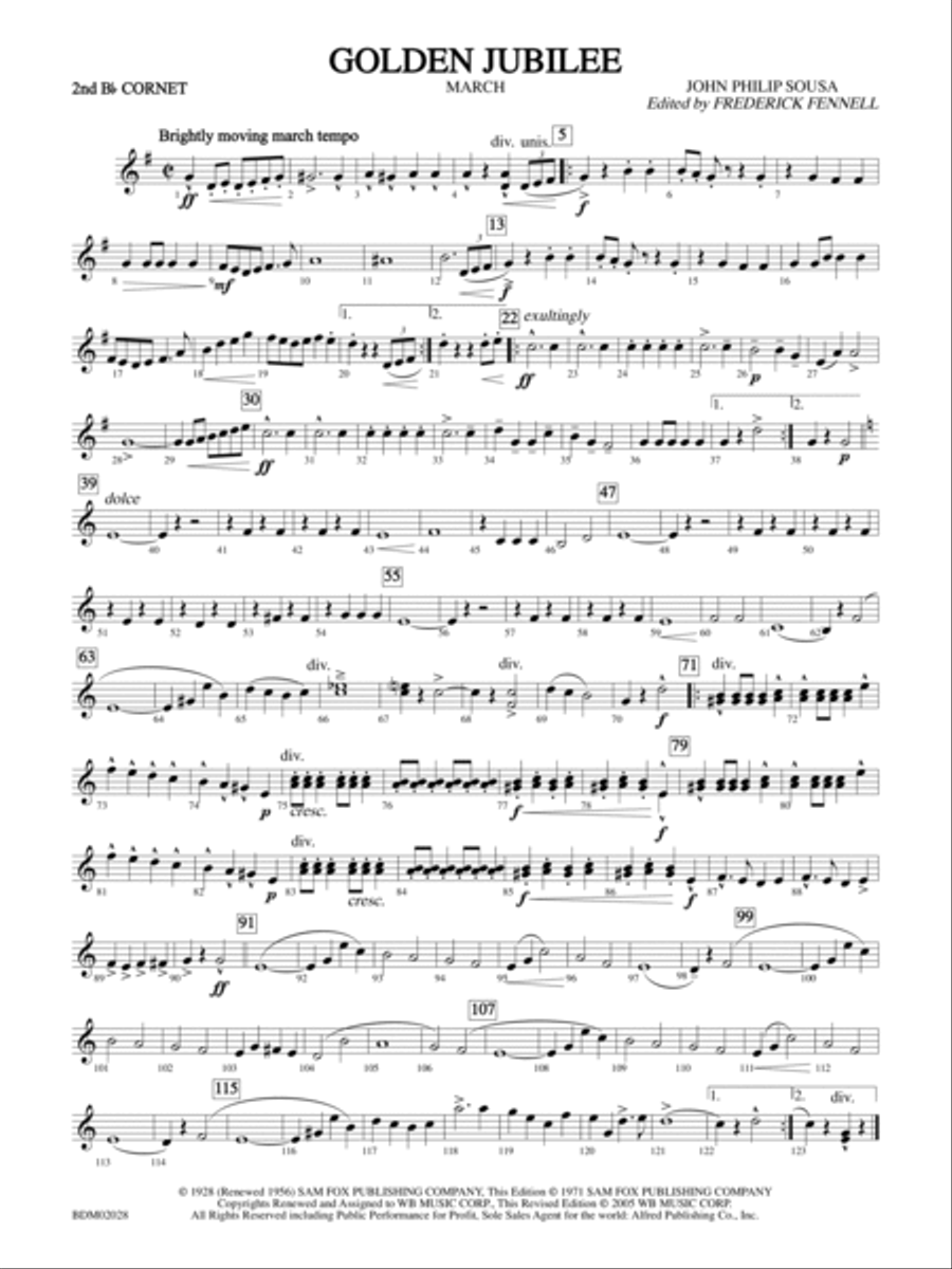 Golden Jubilee: 2nd B-flat Cornet Concert Band scores gallery preview page 1
