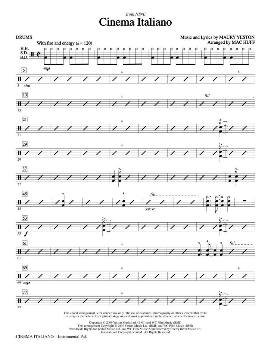 Cinema Italiano - Drums Cinema Italiano - Drums Choir scores gallery preview page 1