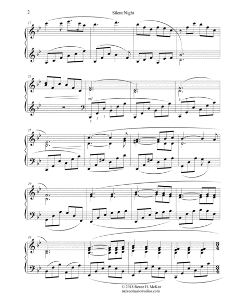 Silent Night Piano Solo scores gallery preview page 2
