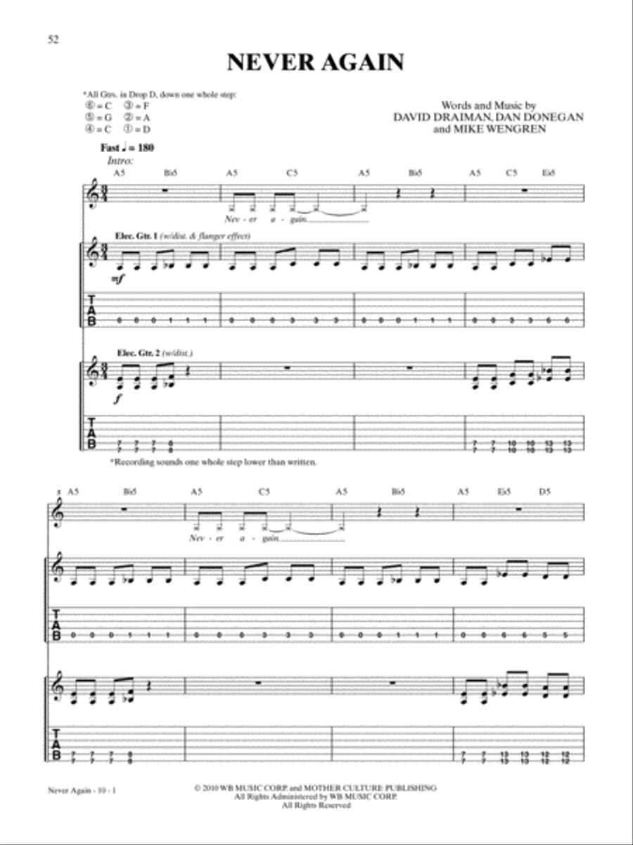 Never Again Guitar Tablature scores gallery preview page 1