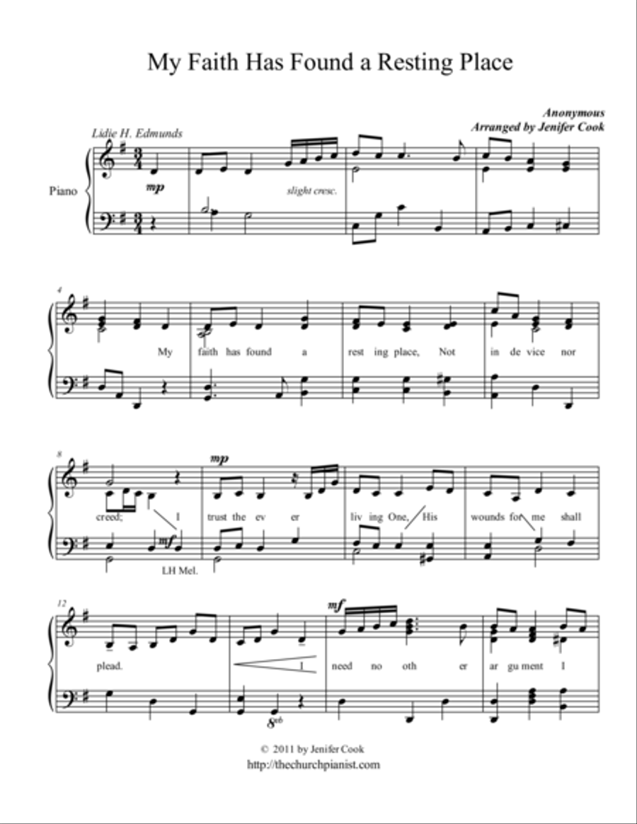 My Faith Has Found a Resting Place Piano Solo scores gallery preview page 1
