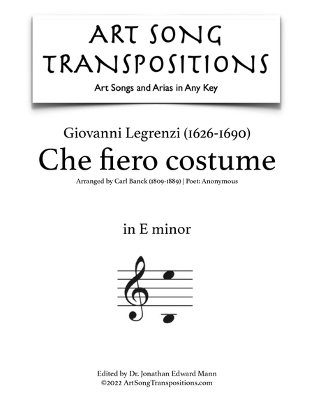 LEGRENZI: Che fiero costume (transposed to E minor)
