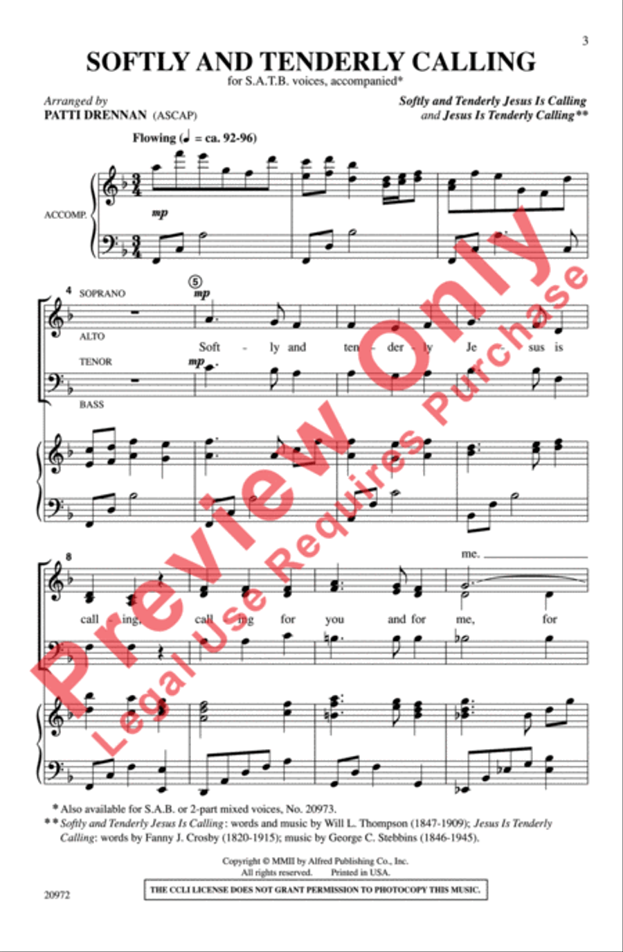 Softly and Tenderly Calling 4-Part scores gallery preview page 3