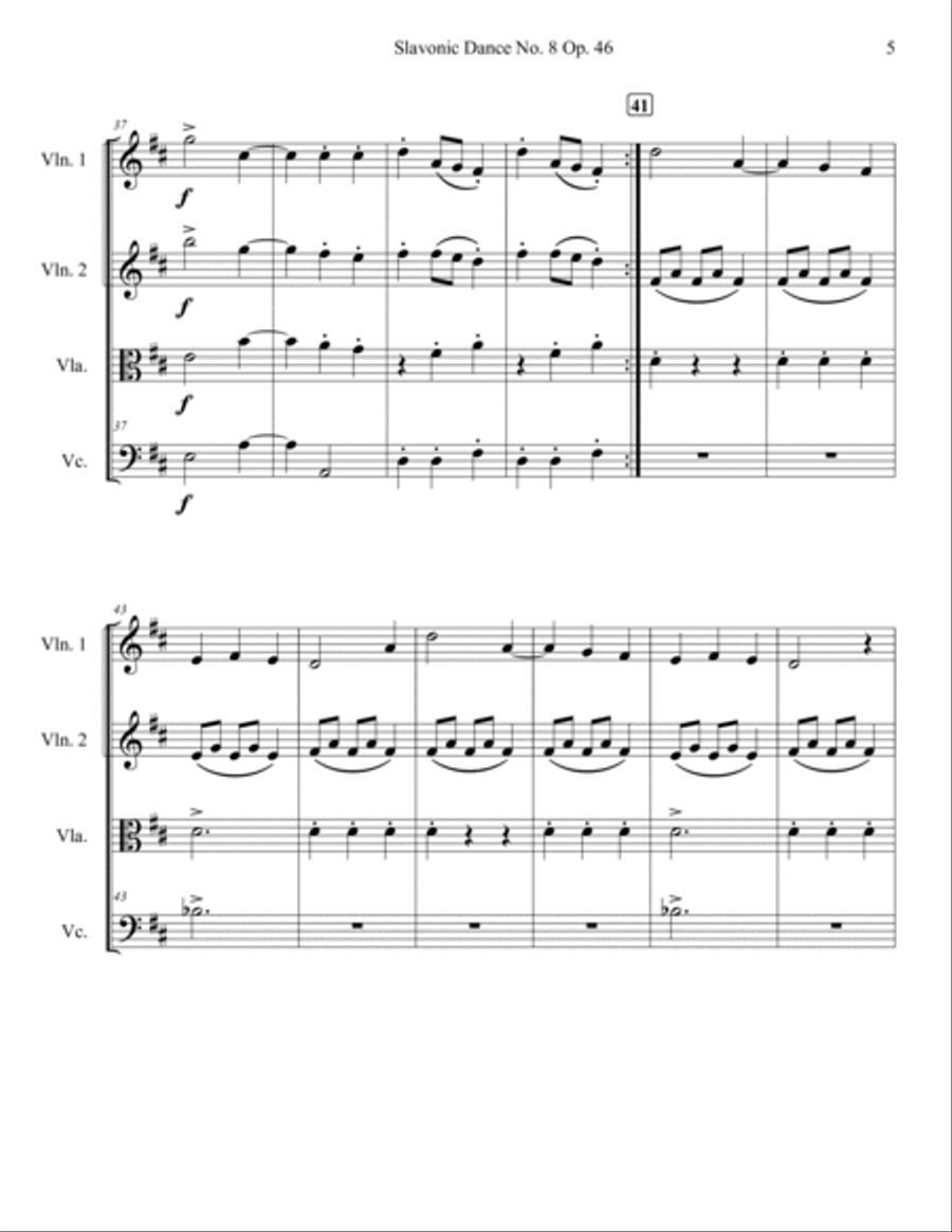 Slavonic Dance Op. 46 No. 8 String Quartet scores gallery preview page 5
