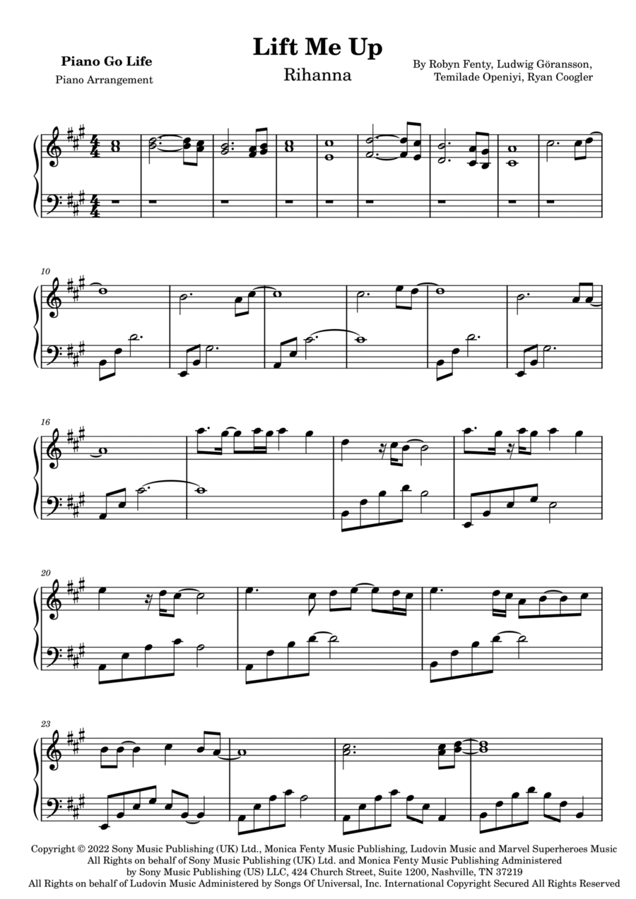 Lift Me Up Piano Solo scores gallery preview page 1