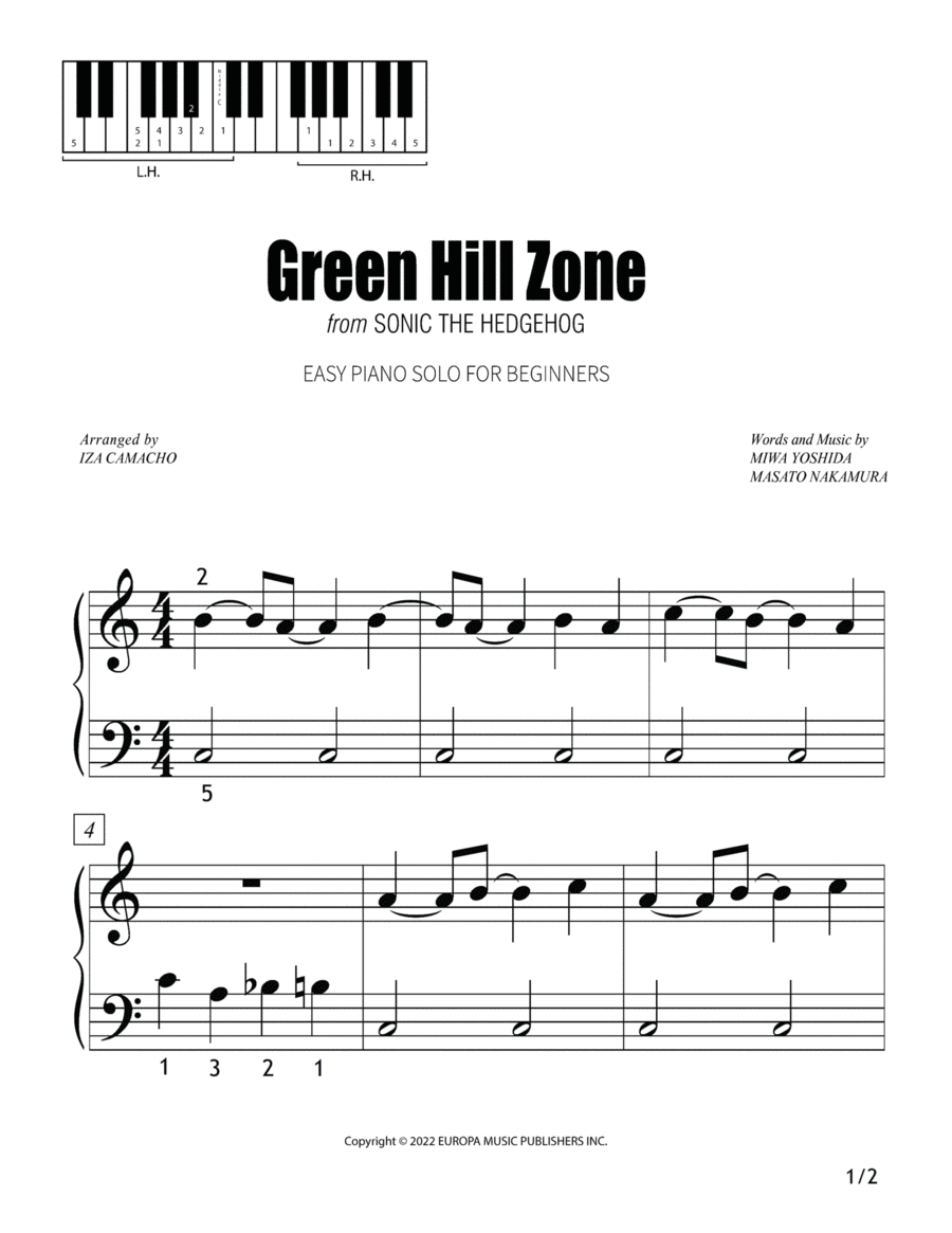 Up On The Green Hill From Sonic The Hedgehog Green Hill Zone Piano Method scores gallery preview page 1