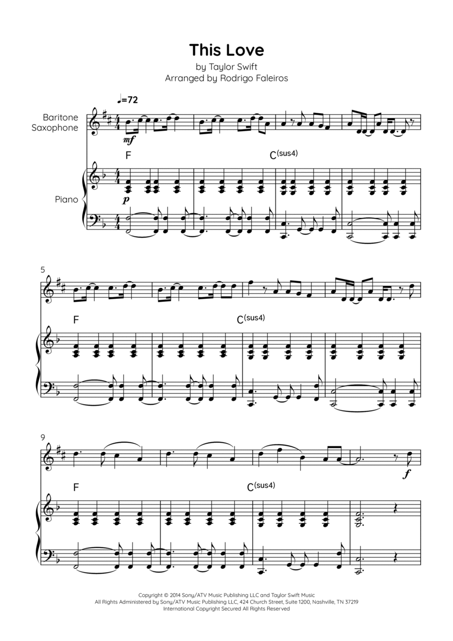This Love Baritone Saxophone scores gallery preview page 1