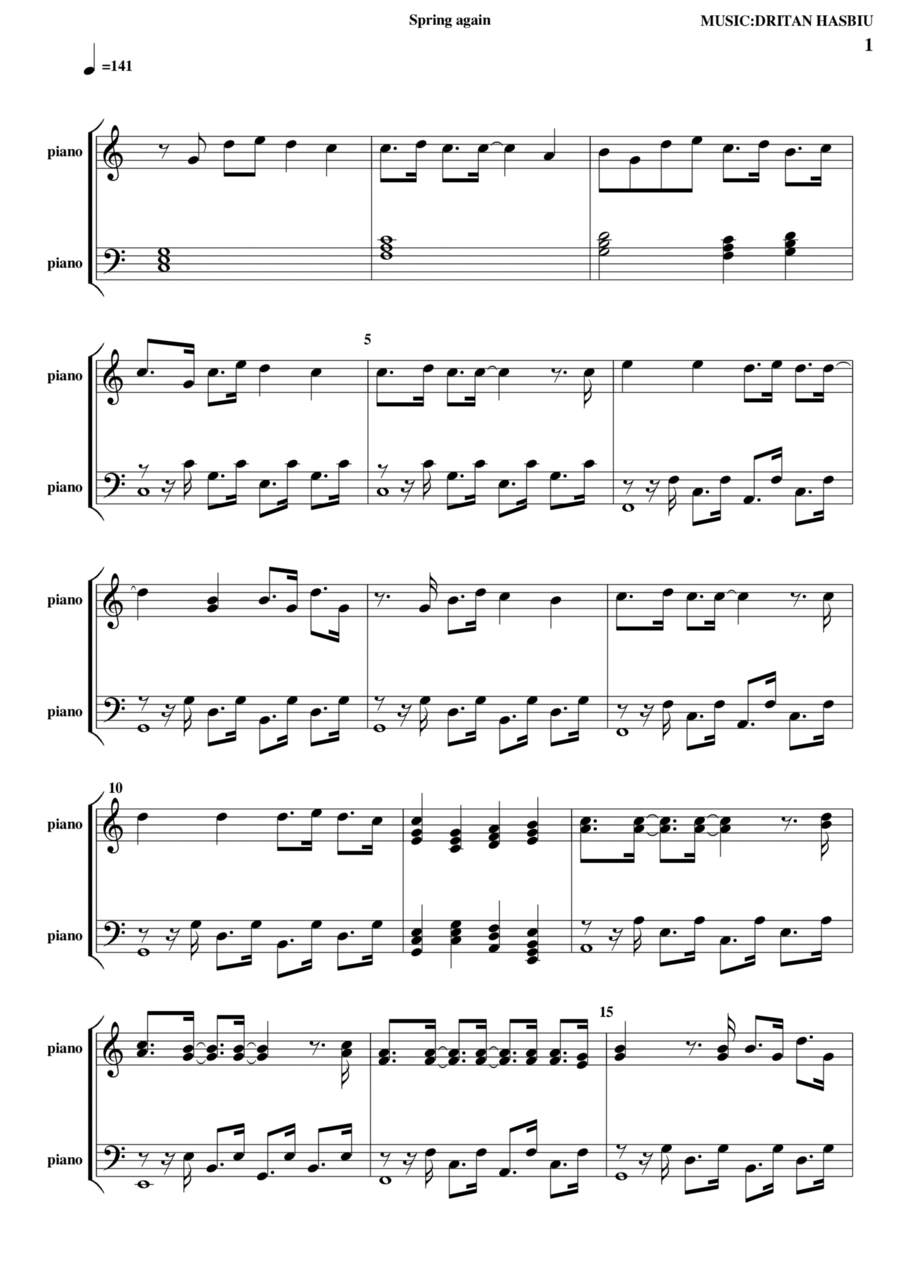 Spring again Piano Solo scores gallery preview page 1