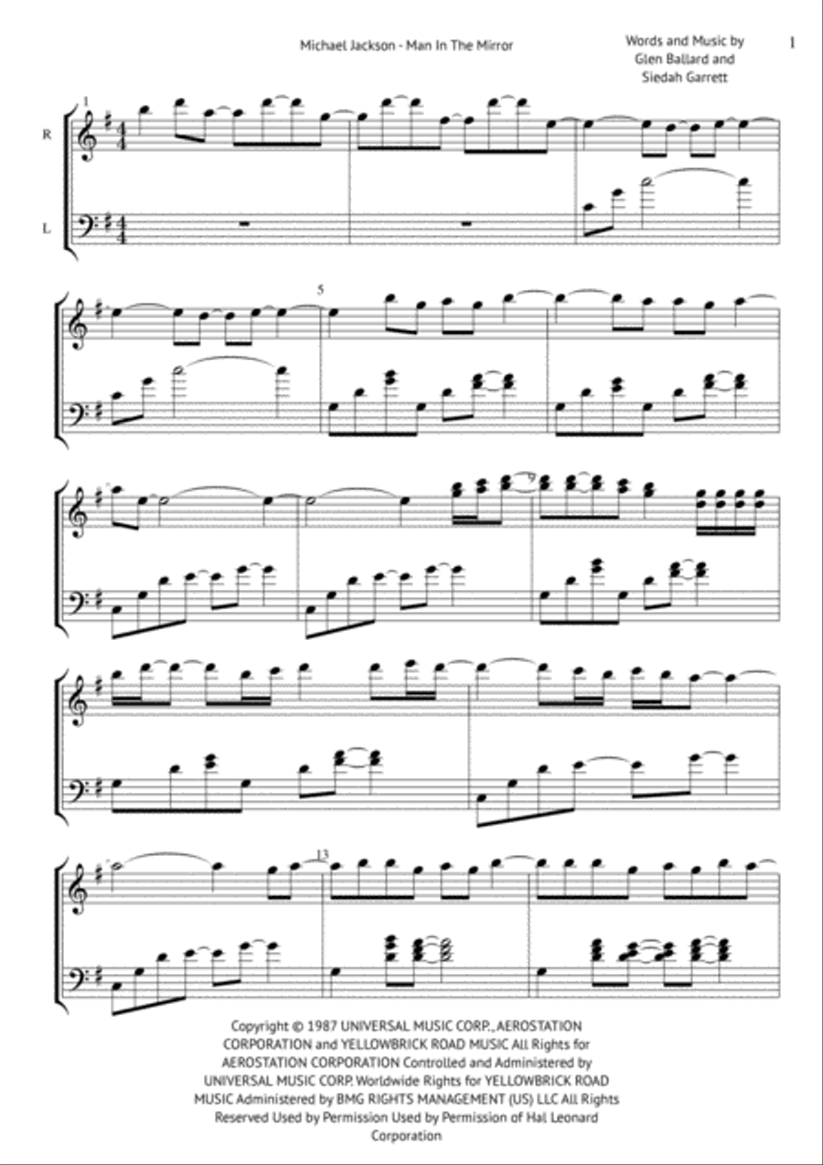 Man In The Mirror Man In The Mirror Piano Solo scores gallery preview page 1