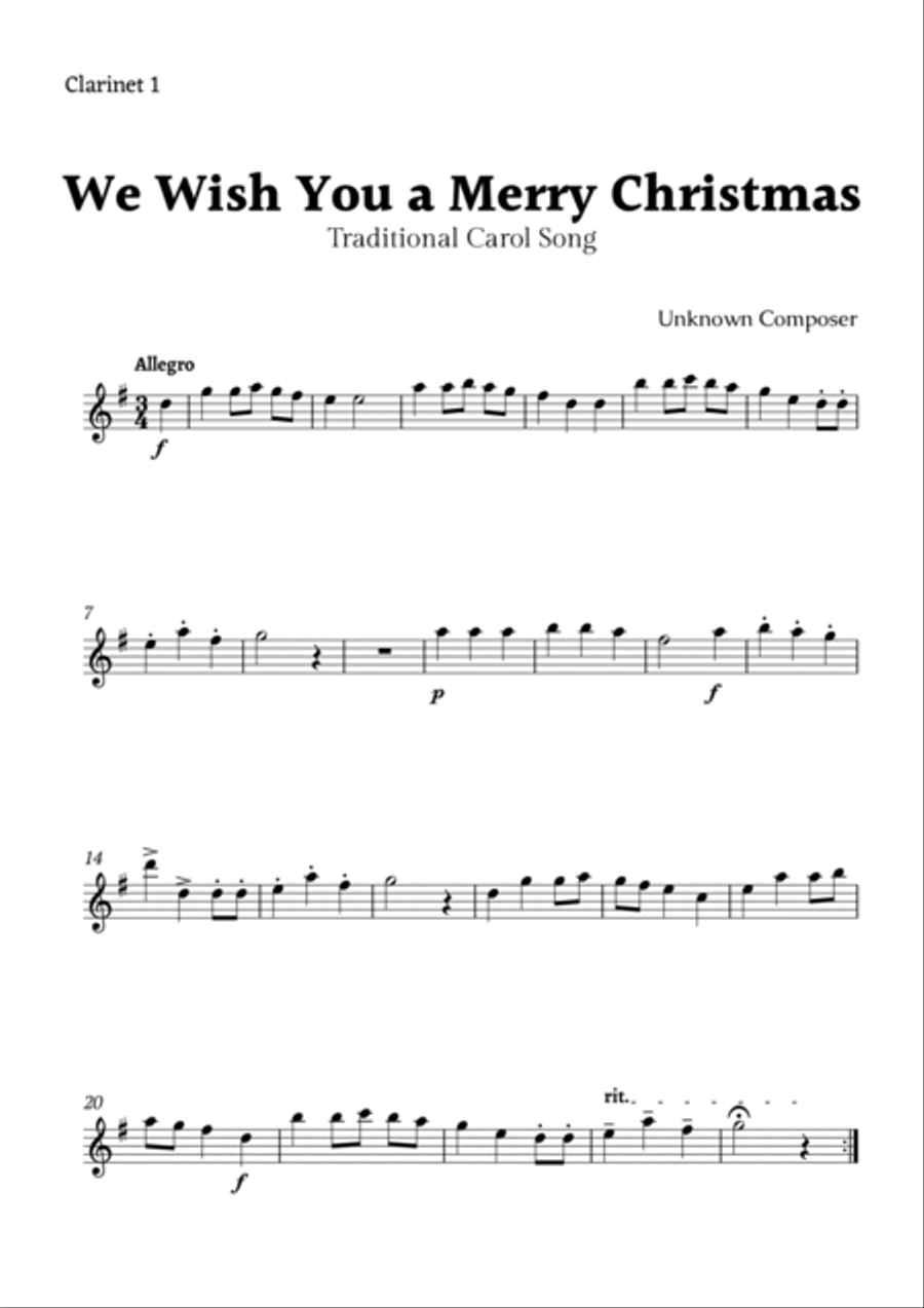 We Wish you a Merry Christmas for Clarinet Trio with Chords Clarinet Trio scores gallery preview page 2