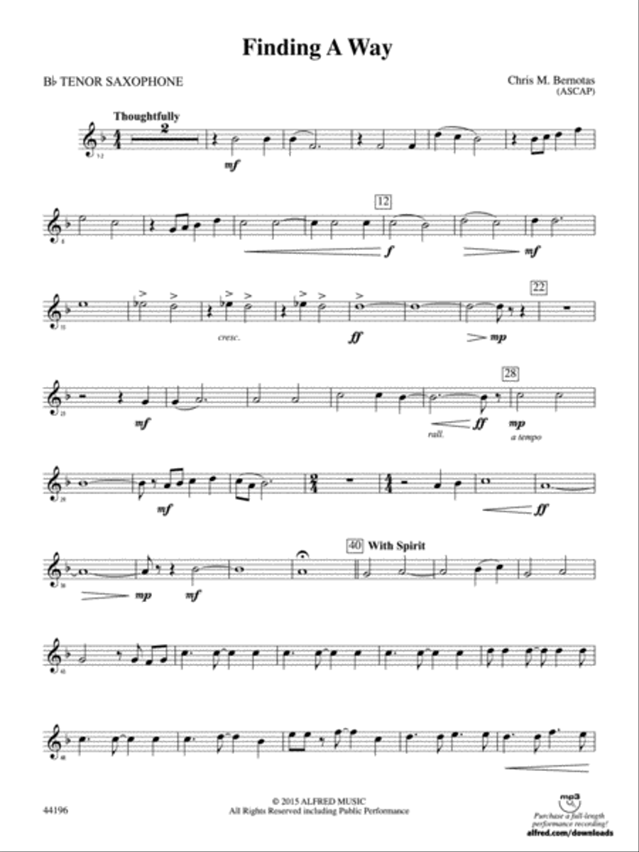 Finding a Way: B-flat Tenor Saxophone Concert Band scores gallery preview page 1