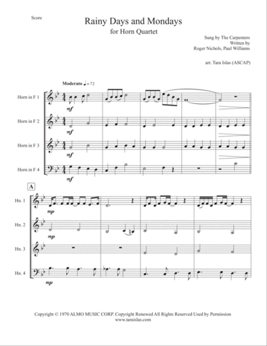 Rainy Days And Mondays Brass Quartet scores gallery preview page 2