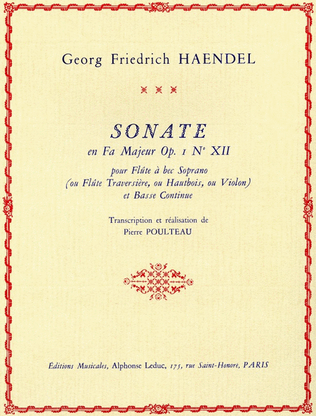 Sonata Op.1, No.12 In F Major (recorder & Continuo)