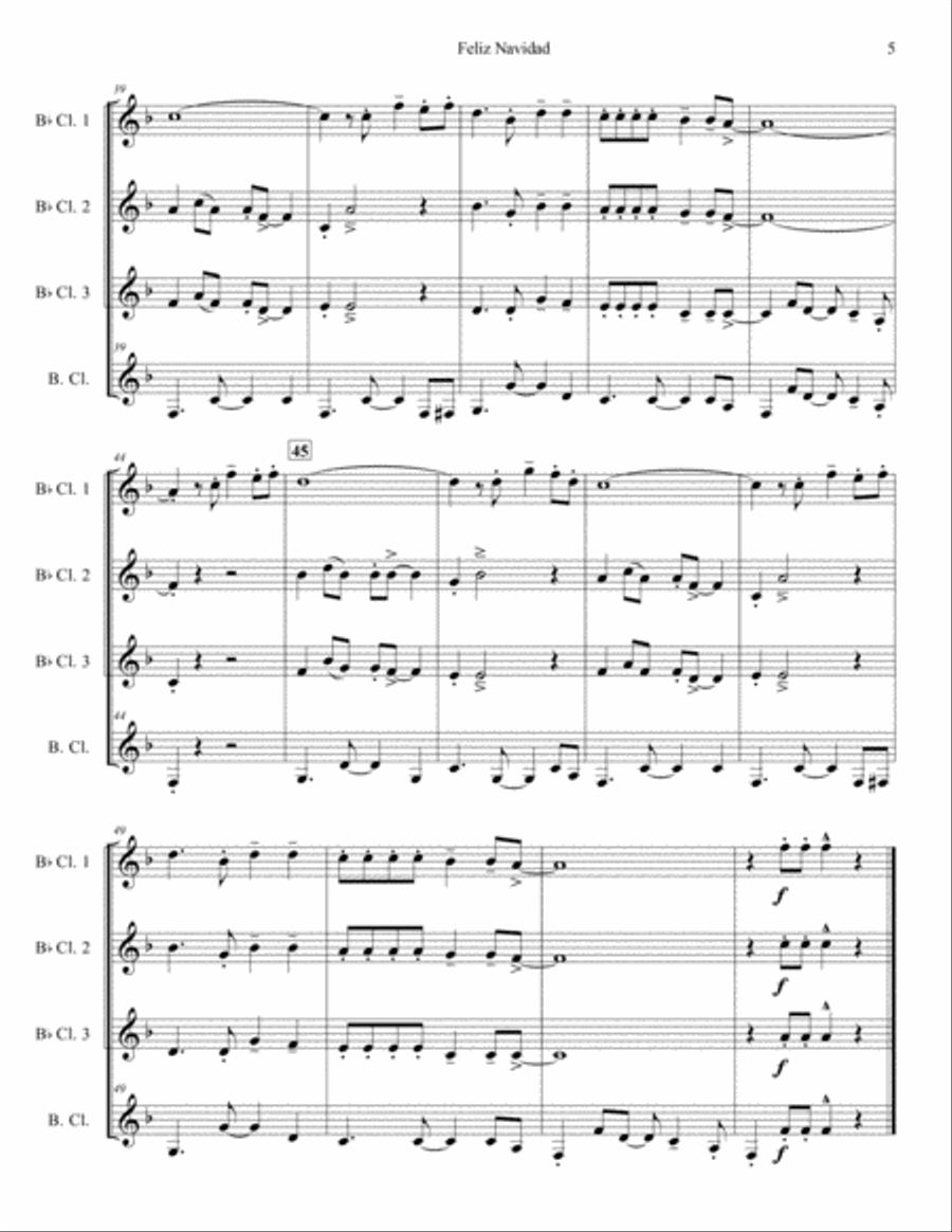 Feliz Navidad Woodwind Quartet scores gallery preview page 5