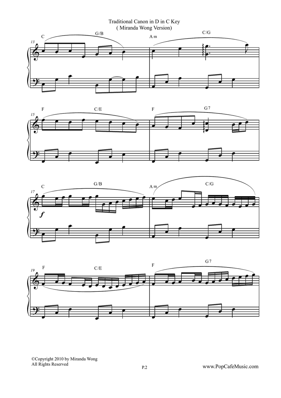 Traditional Canon in D + Romantic Wedding March (C Key Versions) Piano Solo scores gallery preview page 2