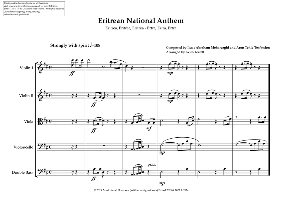 Eritrean National Anthem for String Orchestra String Orchestra scores gallery preview page 1