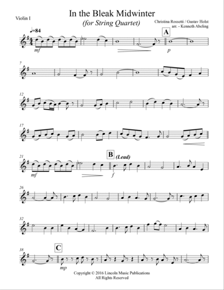 In the Bleak Midwinter (for String Quartet) String Quartet scores gallery preview page 6