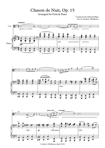 Chanson de nuit Op. 15 arranged for Viola and Piano image number null