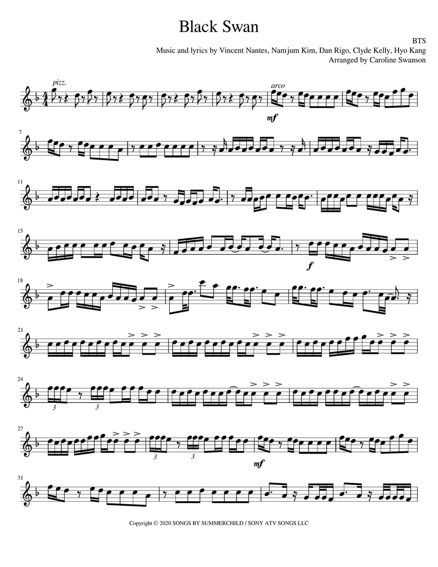 Black Swan Violin Solo scores gallery preview page 1