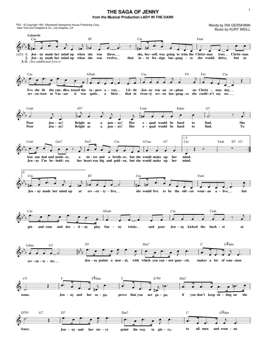 The Saga Of Jenny The Saga Of Jenny Piano scores gallery preview page 1