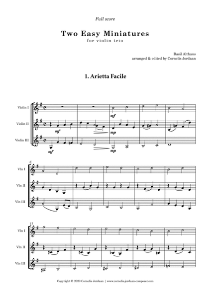 Two Easy Miniatures for Violin Trio, by Basil Althaus