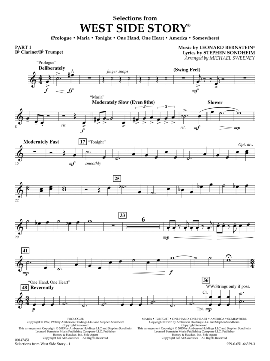 West Side Story (Selections for Flex-Band) (arr. Michael Sweeney) - Pt.1 - Bb Clarinet/Bb Trumpet