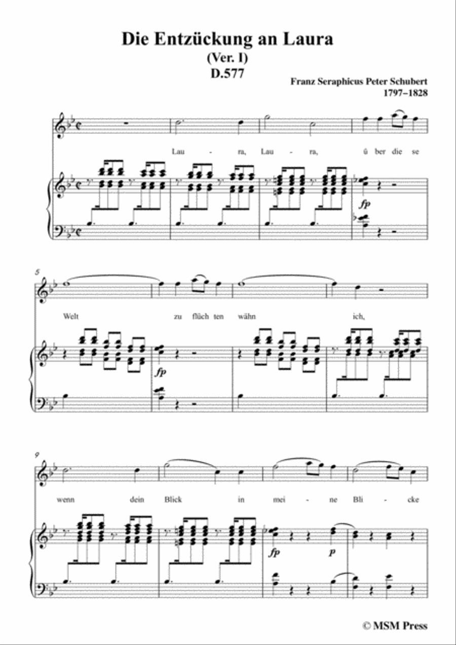 Schubert-Die Entzückung an Laura(Version I),D.577,in B flat Major,for Voice&Piano Voice scores gallery preview page 3