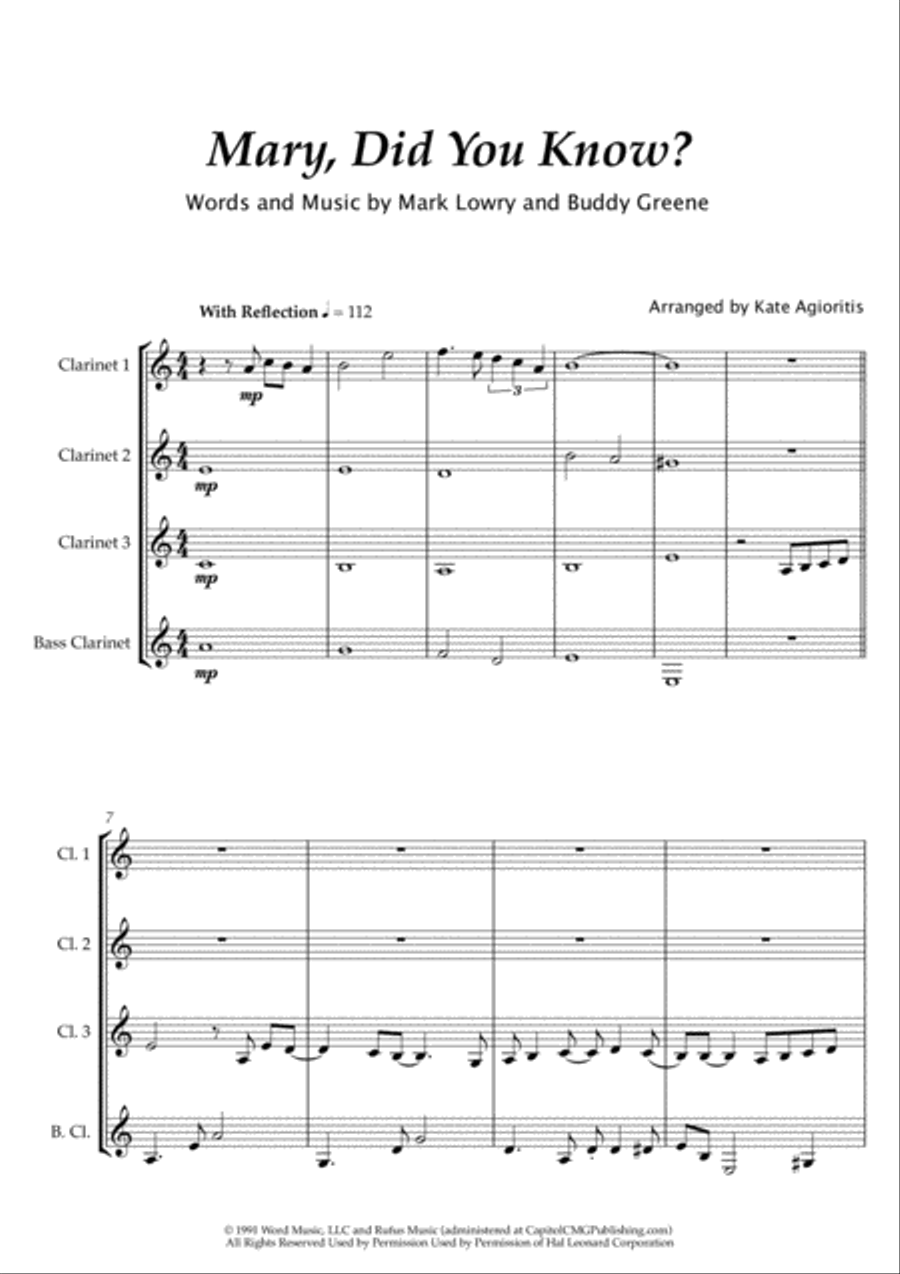 Mary, Did You Know? Clarinet Quartet scores gallery preview page 2