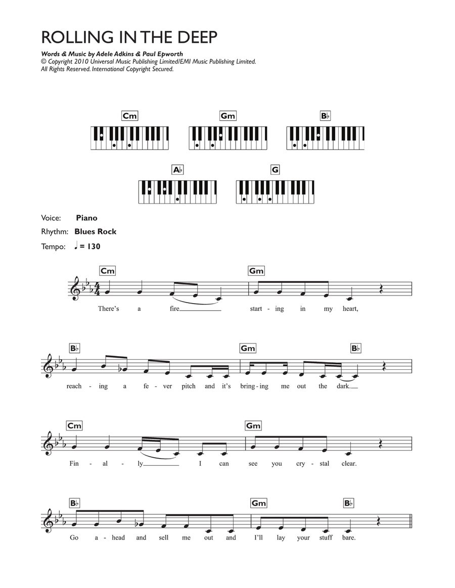 Rolling In The Deep Piano Solo scores gallery preview page 1