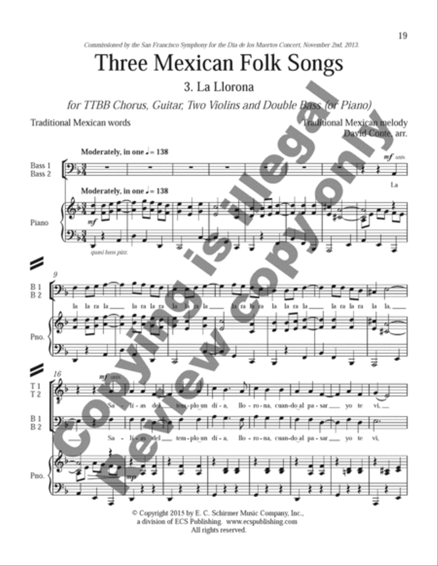 Three Mexican Folk Songs TTBB scores gallery preview page 19