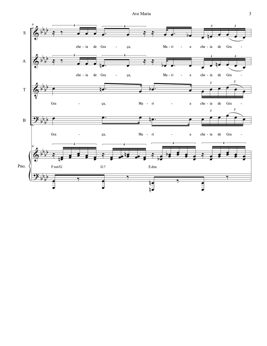 Ave Maria (Portuguese Lyrics - SATB - Medium/Low Key) 4-Part scores gallery preview page 3