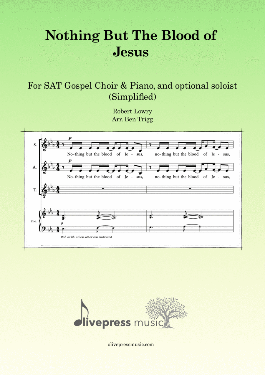 Nothing But The Blood of Jesus (simplified) – Gospel choir (SAT) & Piano SAT scores gallery preview page 1