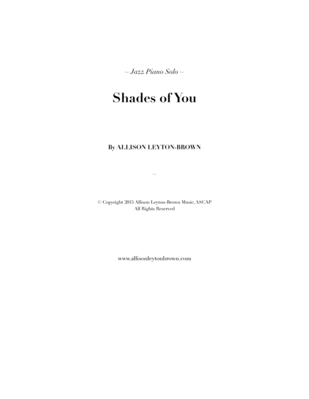 Shades of You - a Jazz Piano Solo - by Allison Leyton-Brown image number null