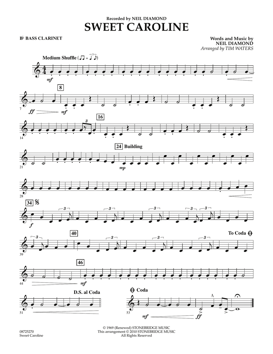 Sweet Caroline - Bb Bass Clarinet Concert Band scores gallery preview page 1