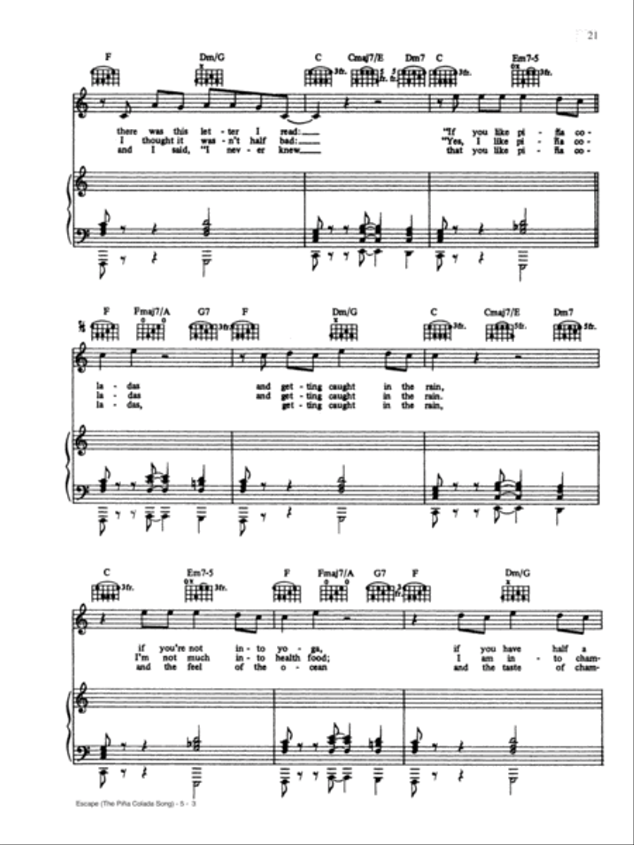 Escape (The Piña Colada Song) Piano, Vocal, Guitar scores gallery preview page 3