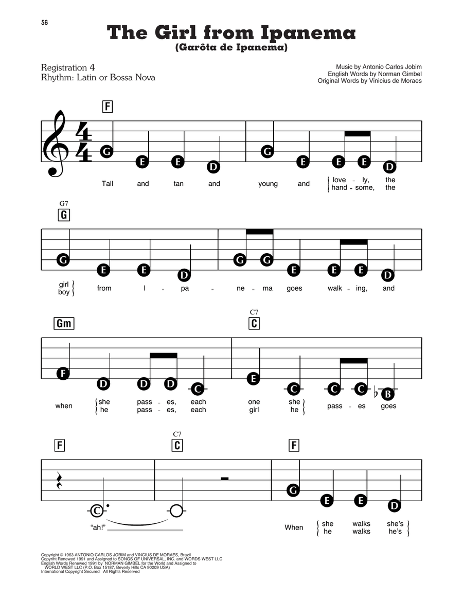 The Girl From Ipanema (Garota De Ipanema) Electronic Keyboard scores gallery preview page 1