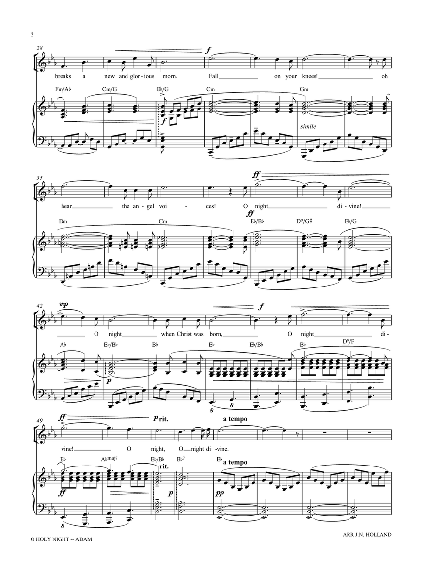 O Holy Night (Cantique de Noel) Adolphe Adam for Solo High Voice (Soprano or Tenor, Key of Eb) Tenor Voice scores gallery preview page 4