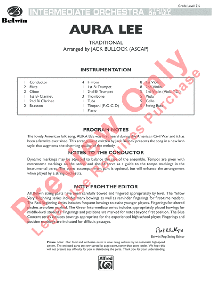 Aura Lee Aura Lee Full Orchestra scores gallery preview page 2
