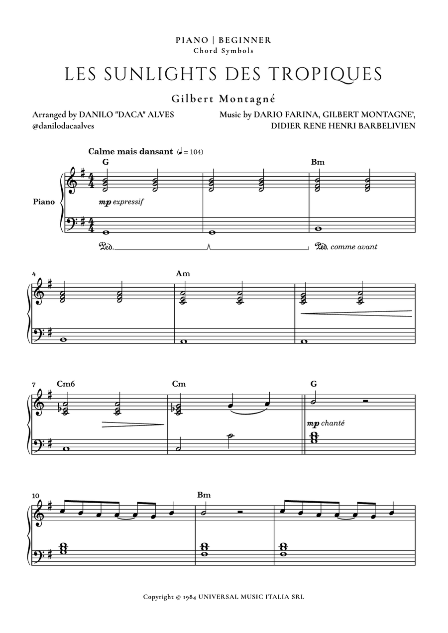 Les Sunlights Des Tropiques Easy Piano scores gallery preview page 1