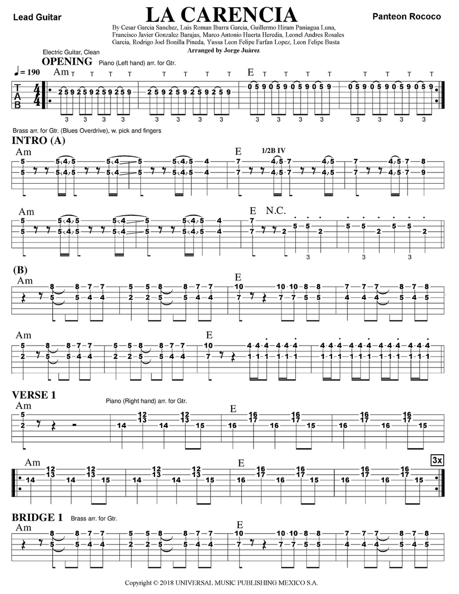 La Carencia Guitar Tablature scores gallery preview page 1