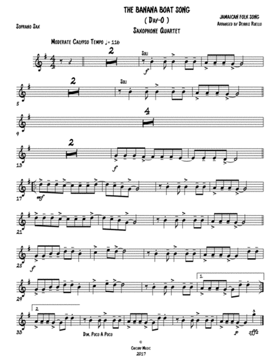 The Banana Boat Song (Day - O) - Sax Quartet (SATB or AATB) Plus Optional Acoustic Bass and Drum Set image number null