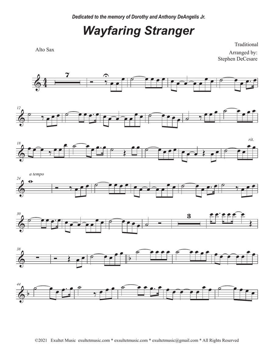 Wayfaring Stranger (Alto Saxophone and Piano) Alto Saxophone scores gallery preview page 5
