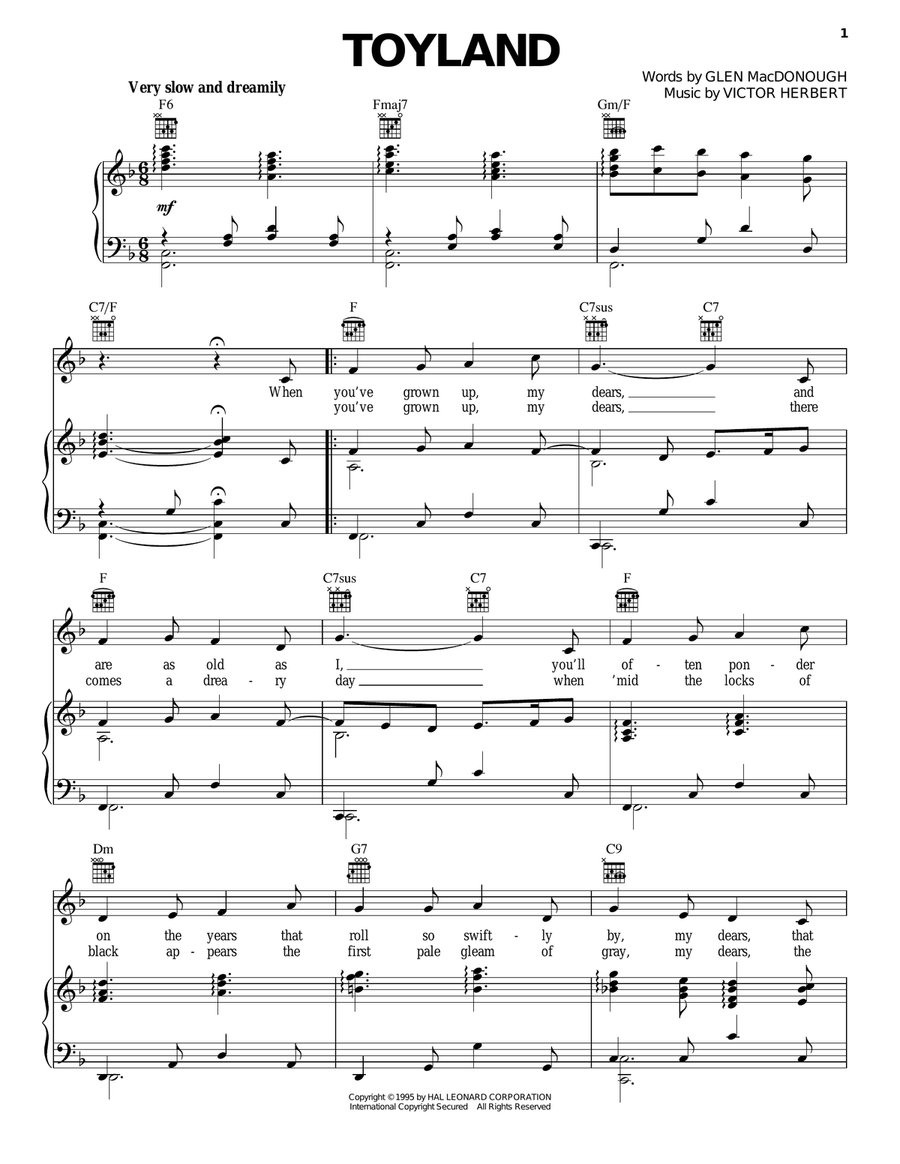 Toyland Piano, Vocal, Guitar scores gallery preview page 1