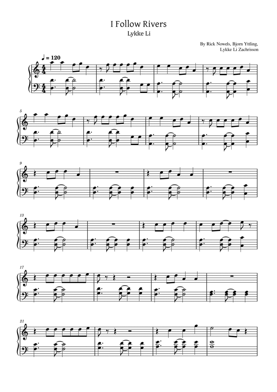 I Follow Rivers Piano Solo scores gallery preview page 1