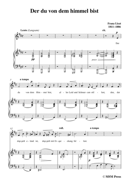 Liszt-Der du von dem himmel bist in D Major,for Voice and Piano image number null